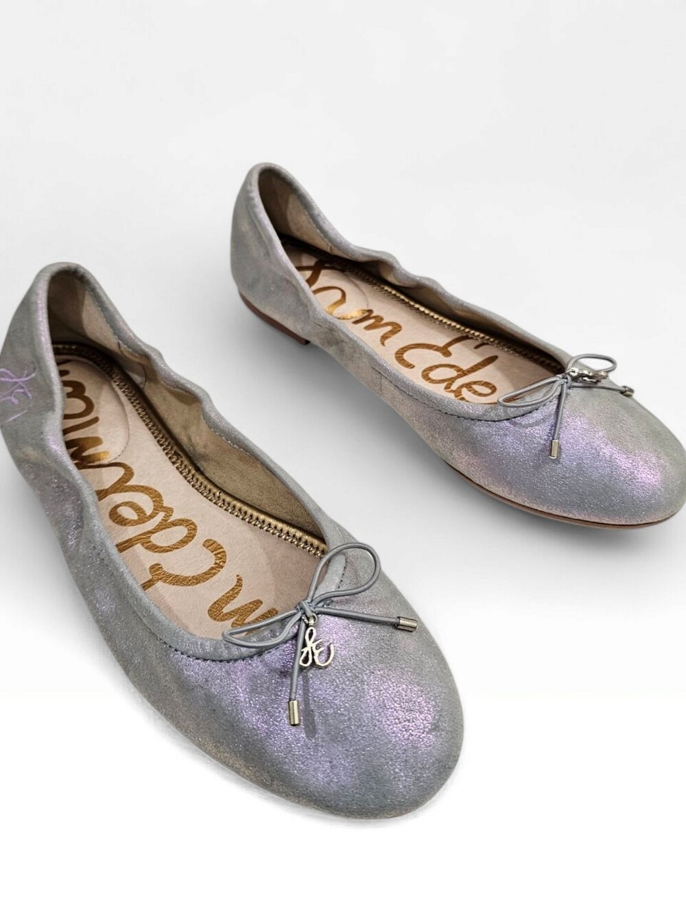 SAM EDELMAN Felicia Iridescent Silver Lilac Comfort Ballet Flats 9.5M